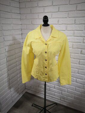 Baccini Woman's Size XL Bright Yellow Button Front & Cuffs Lightweight Jacket